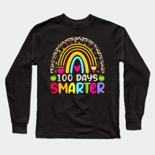 Cute 100th Day Of School 100 Days Leopard Rainbow Boys Girls Long Sleeve T-Shirt